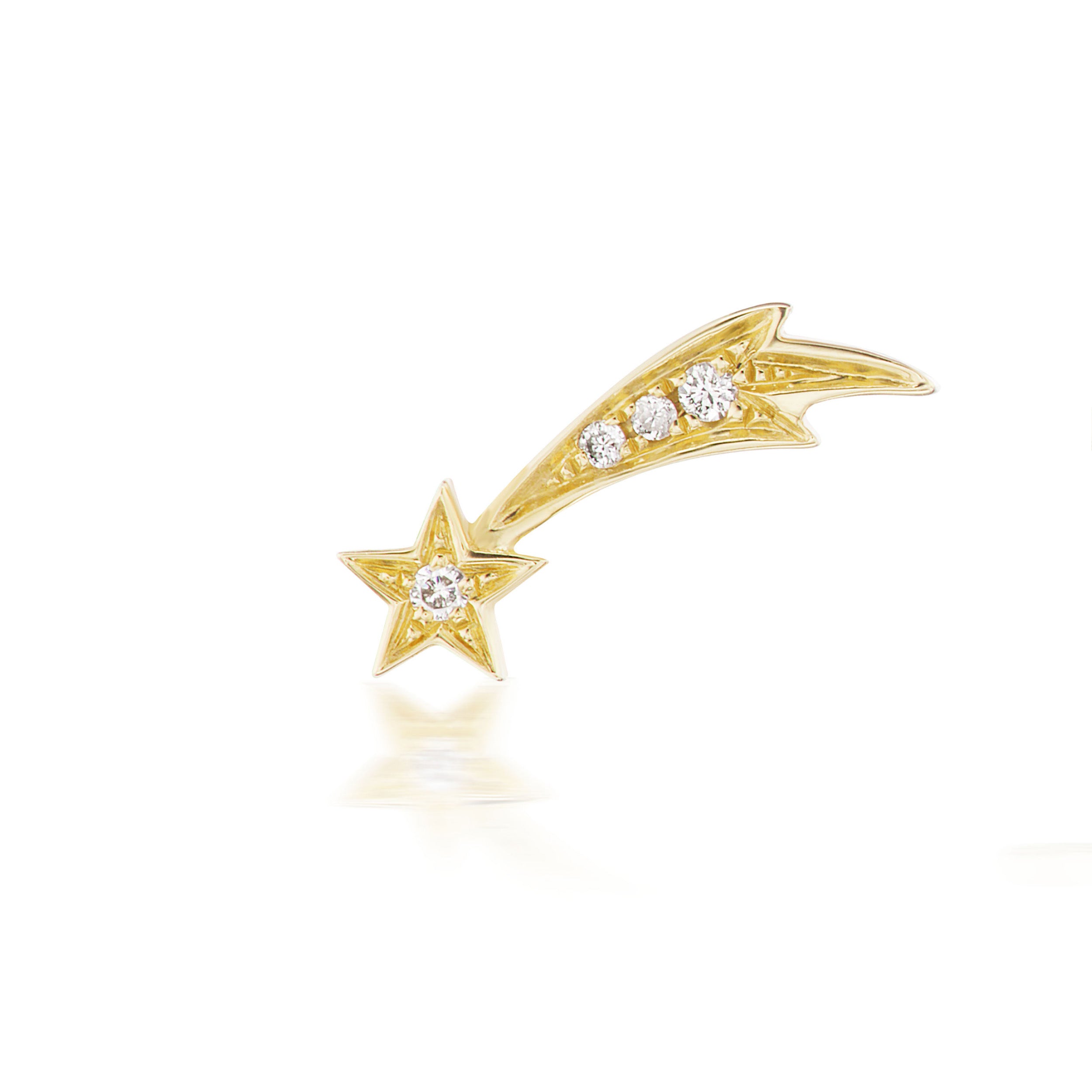 A close-up of Ana-Katarina’s 4 Elements: 'Air' Shooting Star Stud Earring Single in 18k gold & diamonds against a white background.