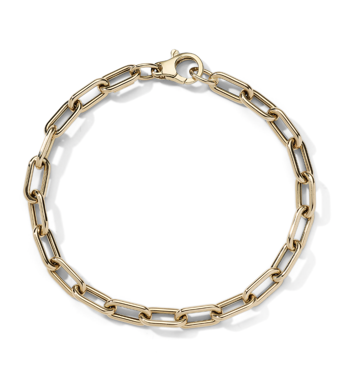 AK Charm Bracelet crafted in 18k gold with polished squared oval links