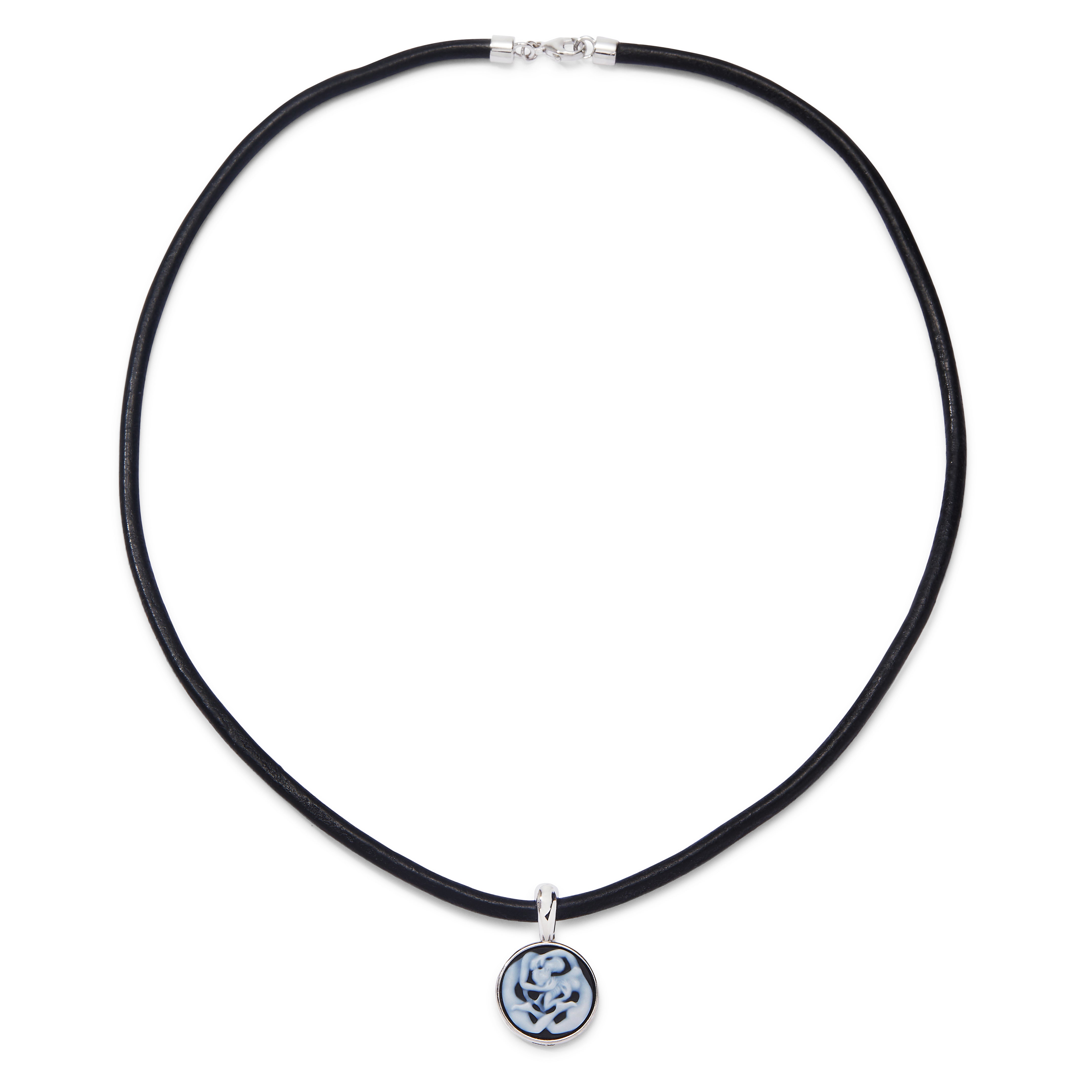 Platinum Eros agate cameo pendant on a 4mm black leather cord