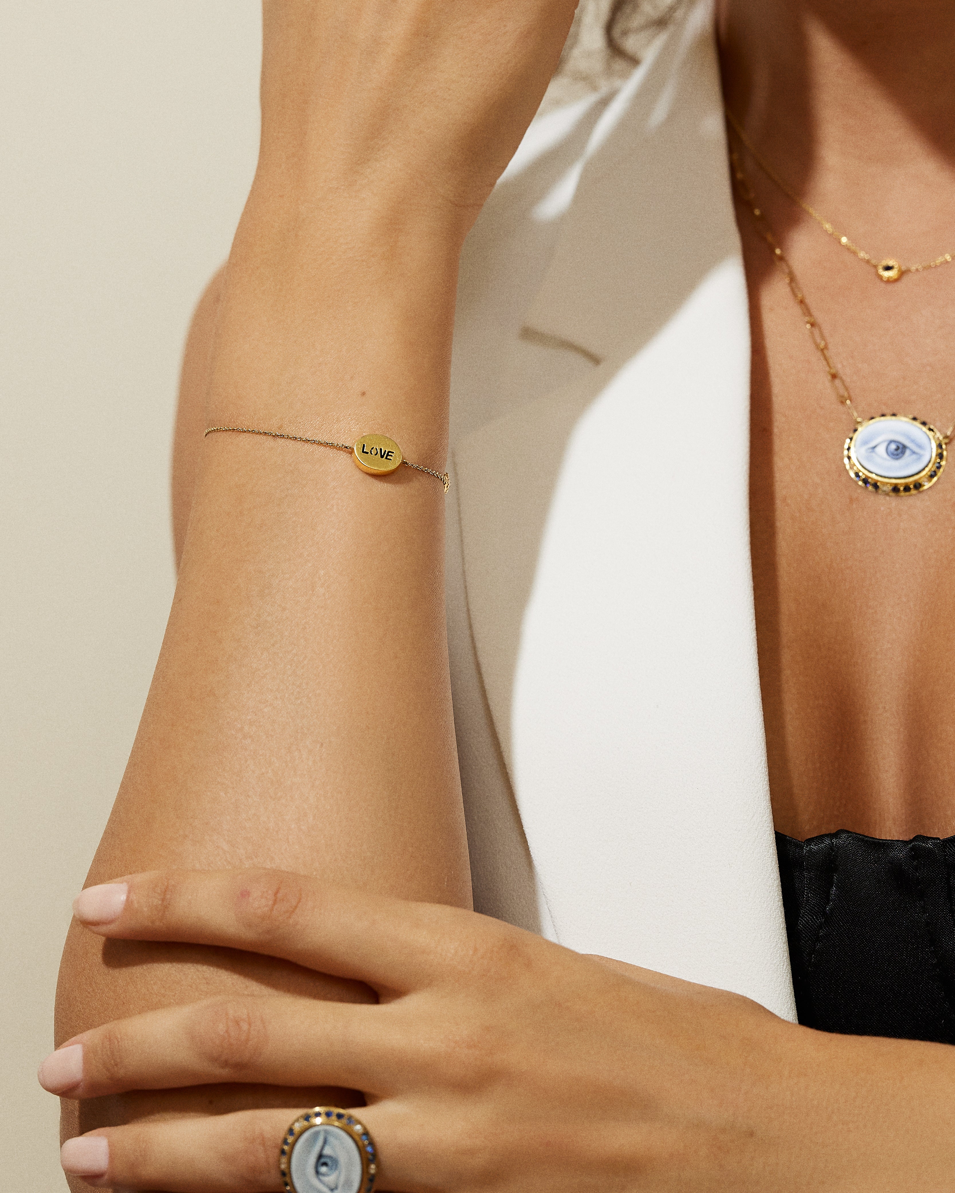 'Eye Love' Gold & Diamond Charm Bracelet