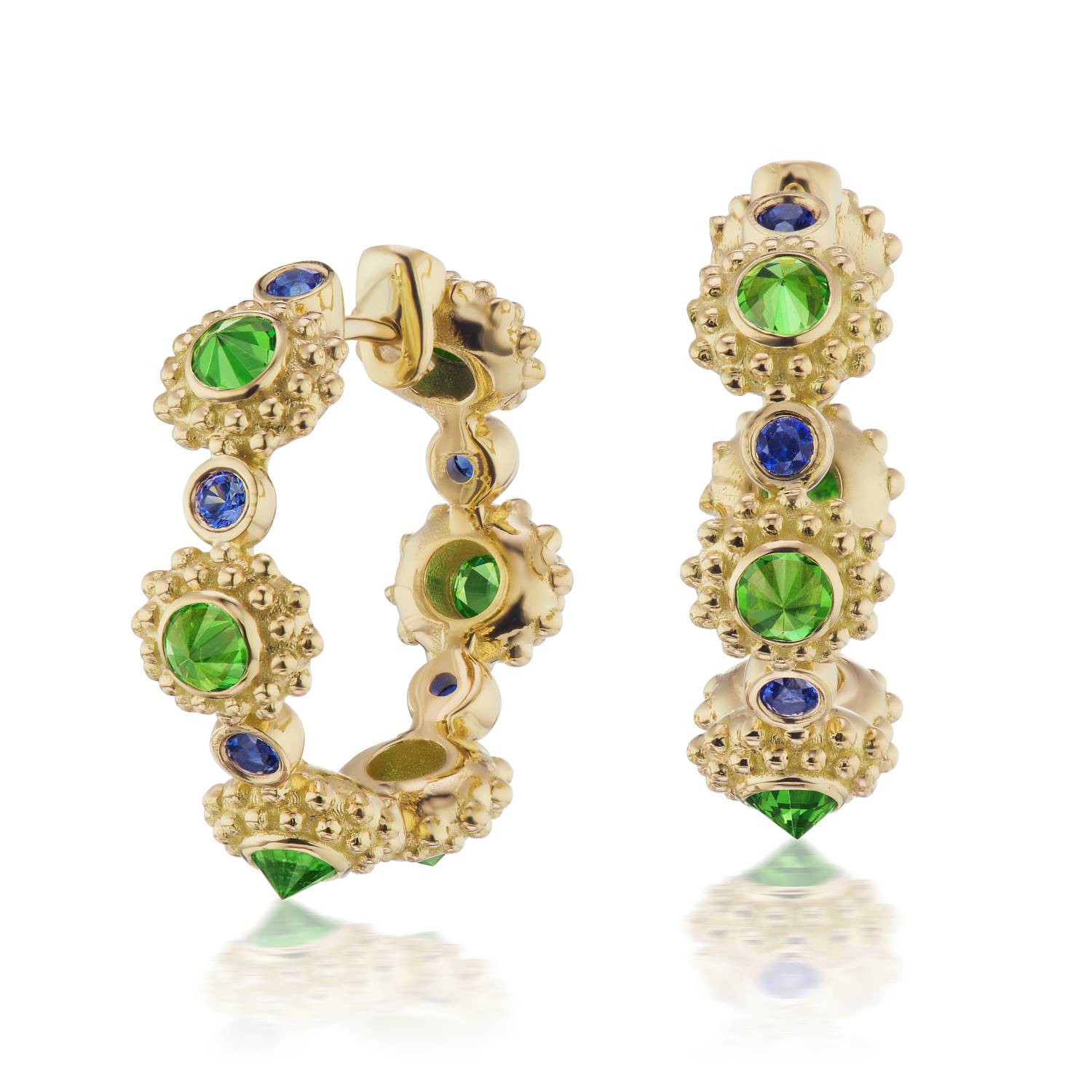 Evo Eternity Tsavorite Garnet and Blue Sapphire Hoops