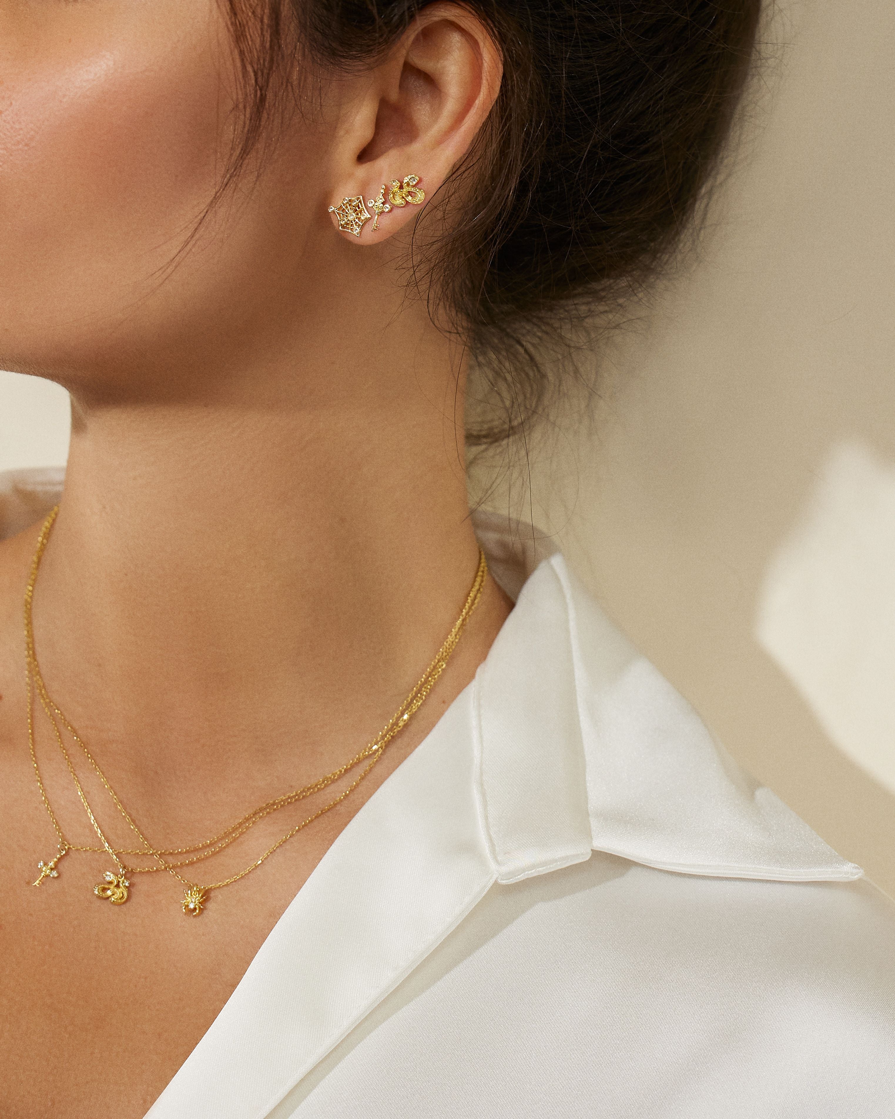Impeccable Words Yellow Gold Love Key Studs