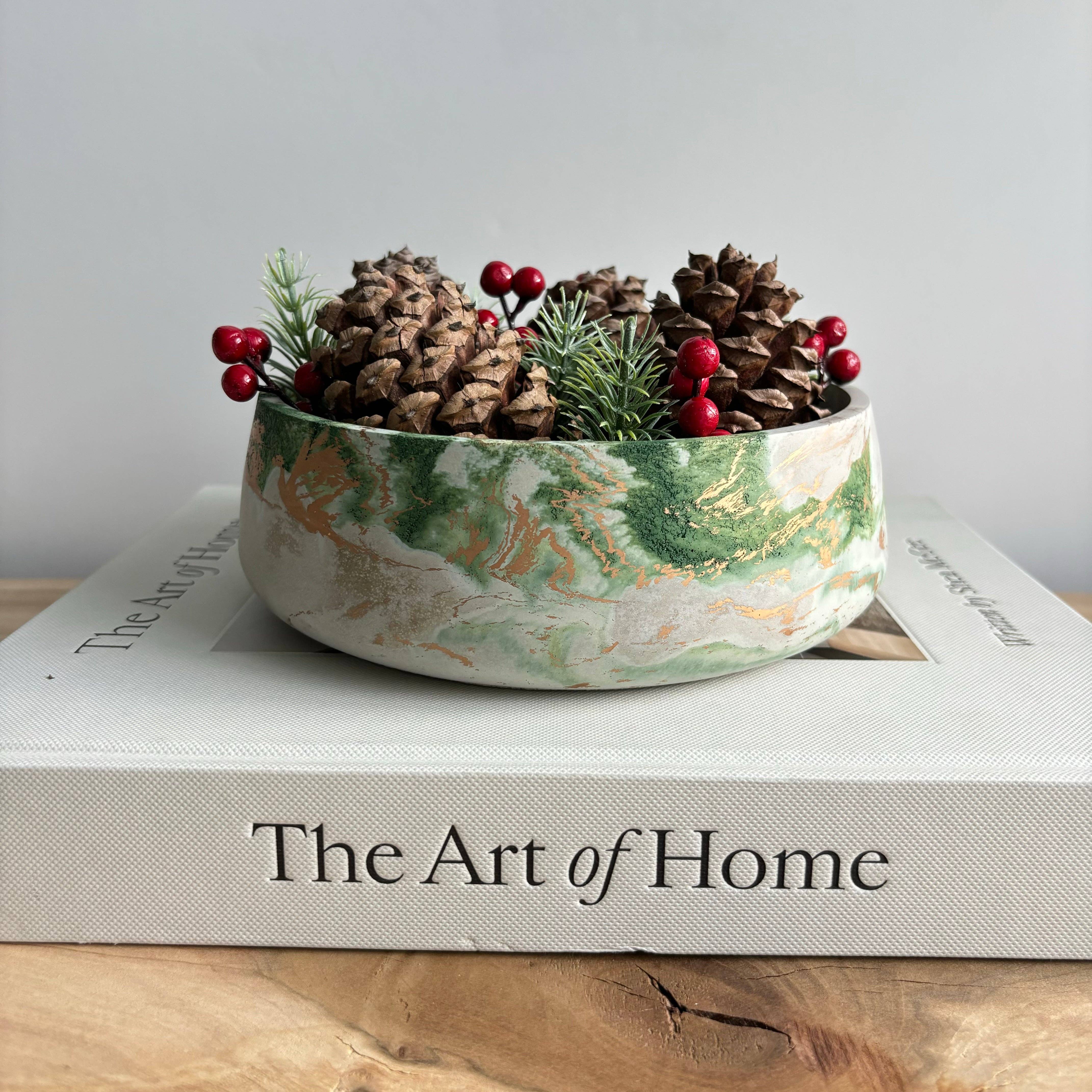 Daza - Decorative Concrete Bowl | Centerpiece Bowl : Green Fusion Marble