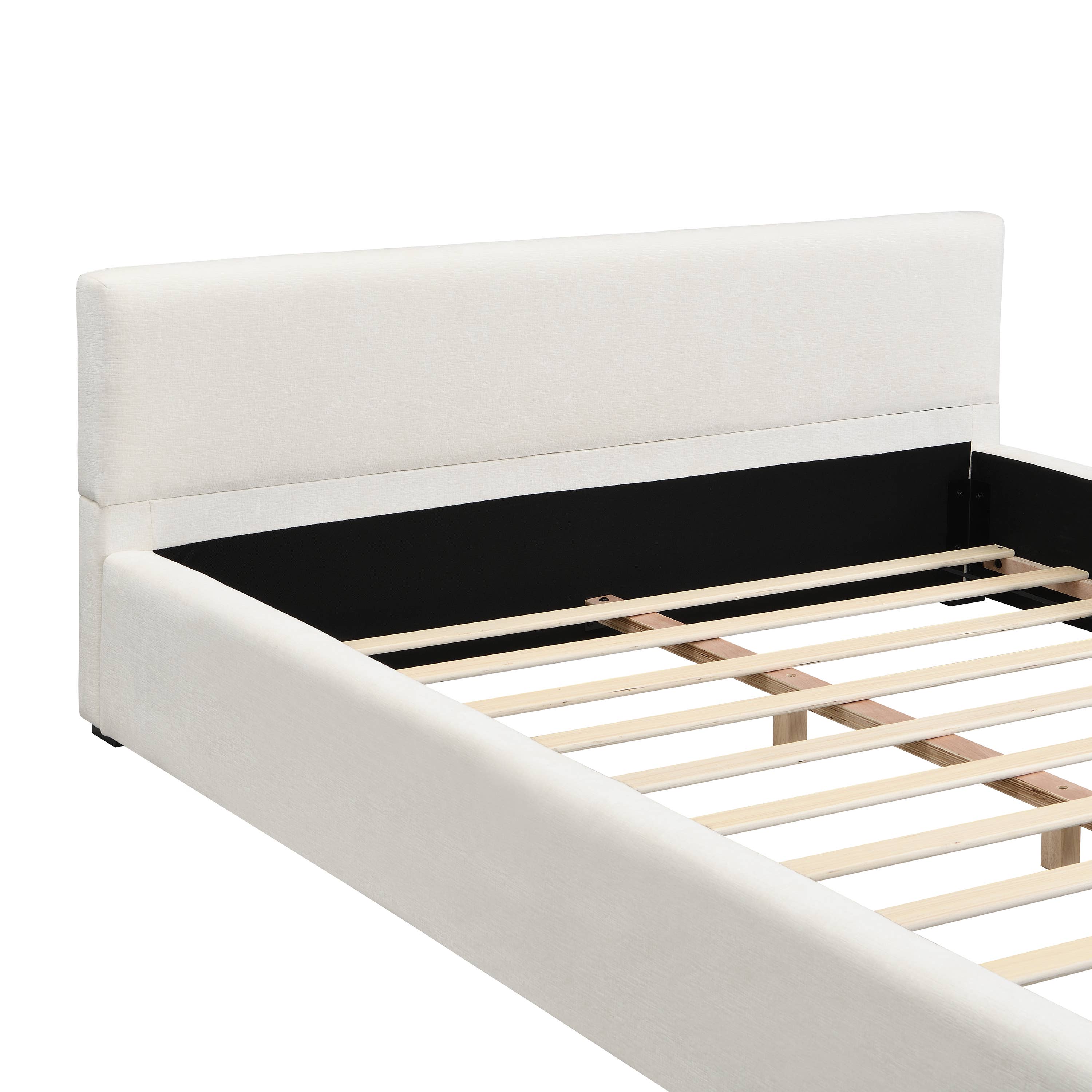 Queen Size Upholstered Bed Frame with Wide Edge, Beige: Beige