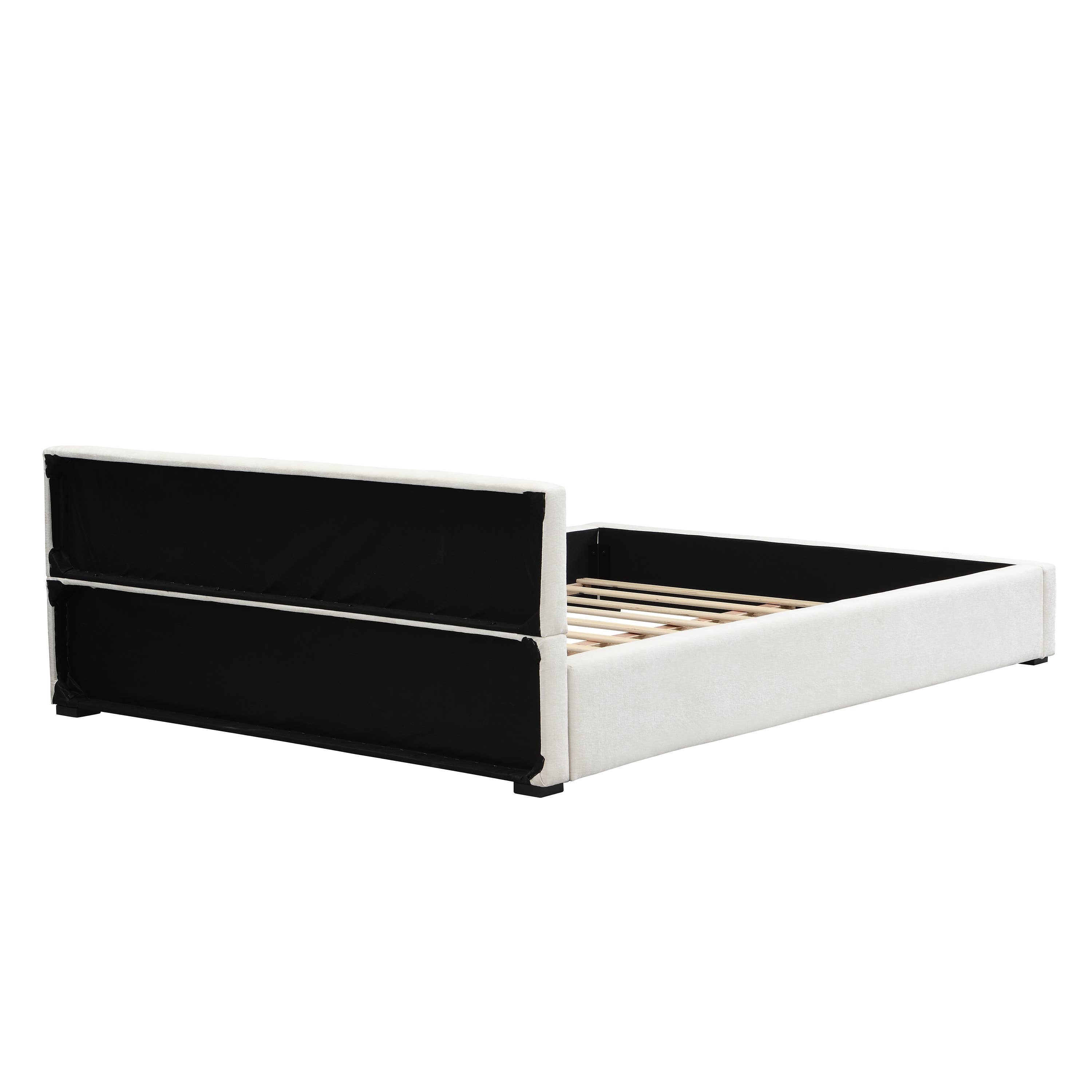 Queen Size Upholstered Bed Frame with Wide Edge, Beige: Beige