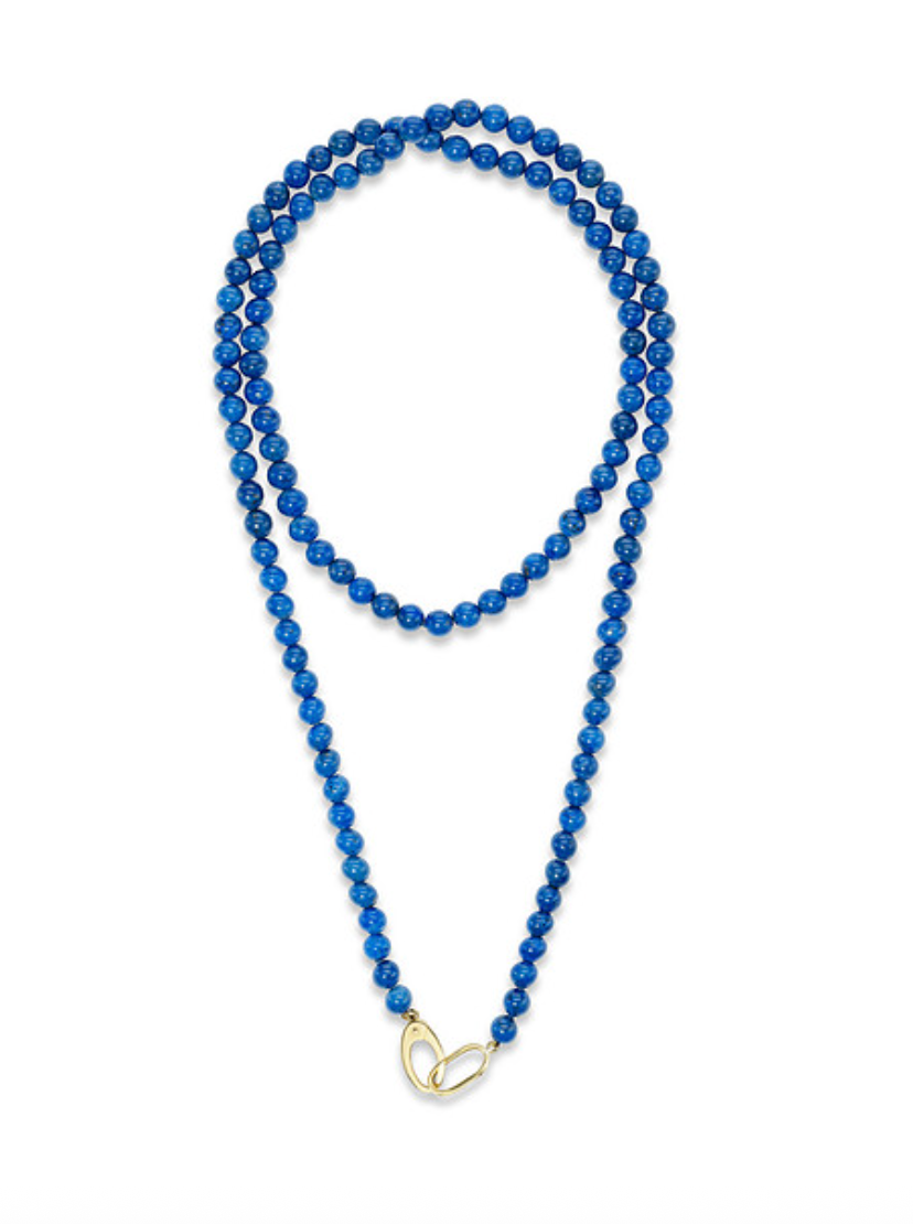 AnaKatarina 31-inch vintage lapis bead necklace with an 18k gold charm holder