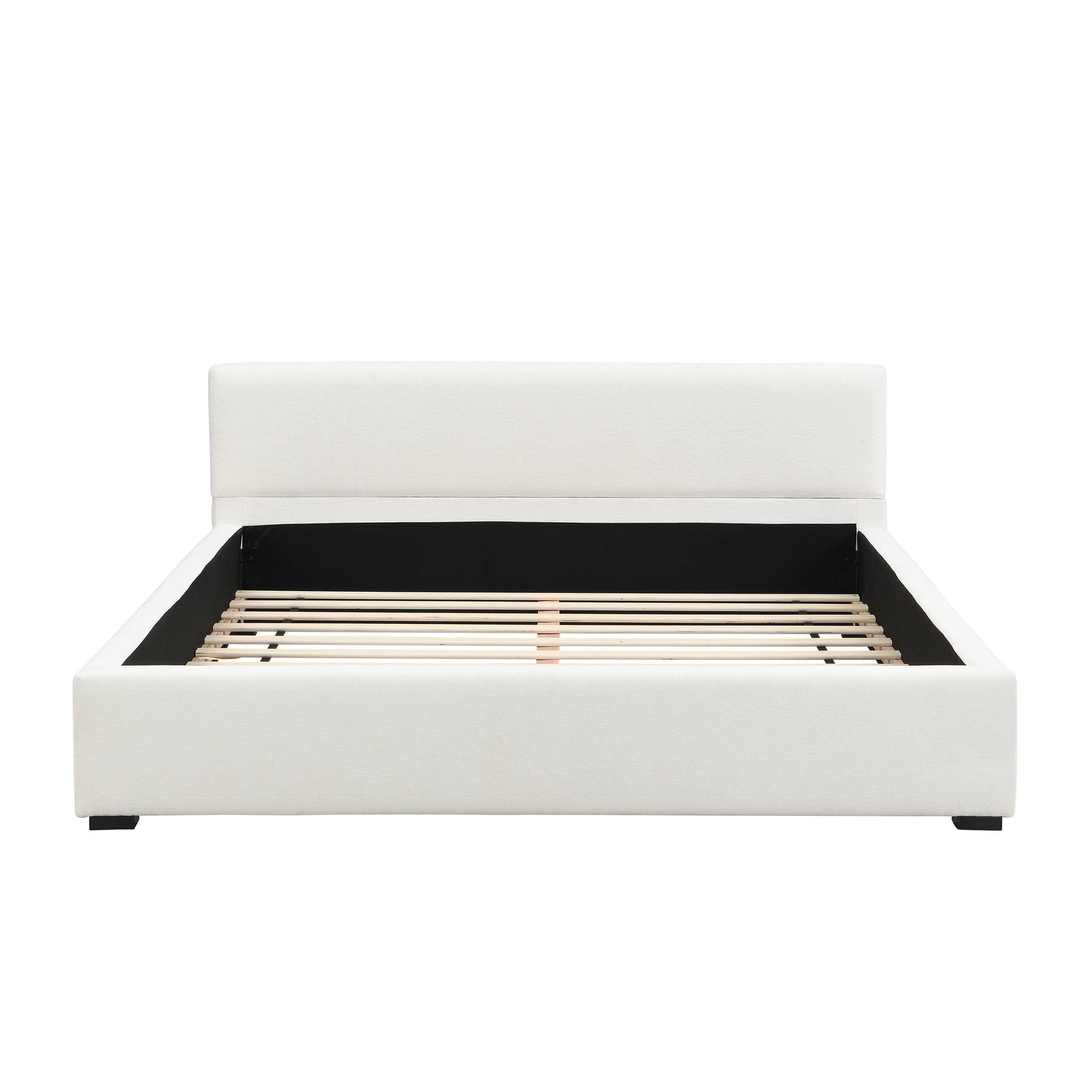 Queen Size Upholstered Bed Frame with Wide Edge, Beige: Beige