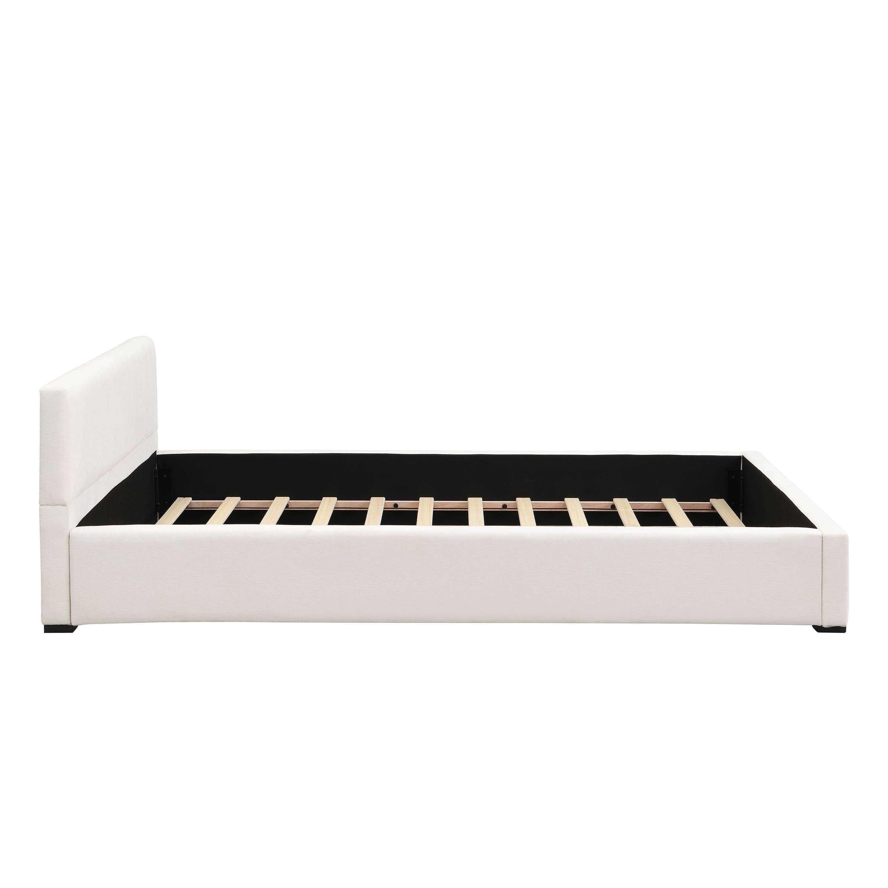 Queen Size Upholstered Bed Frame with Wide Edge, Beige: Beige