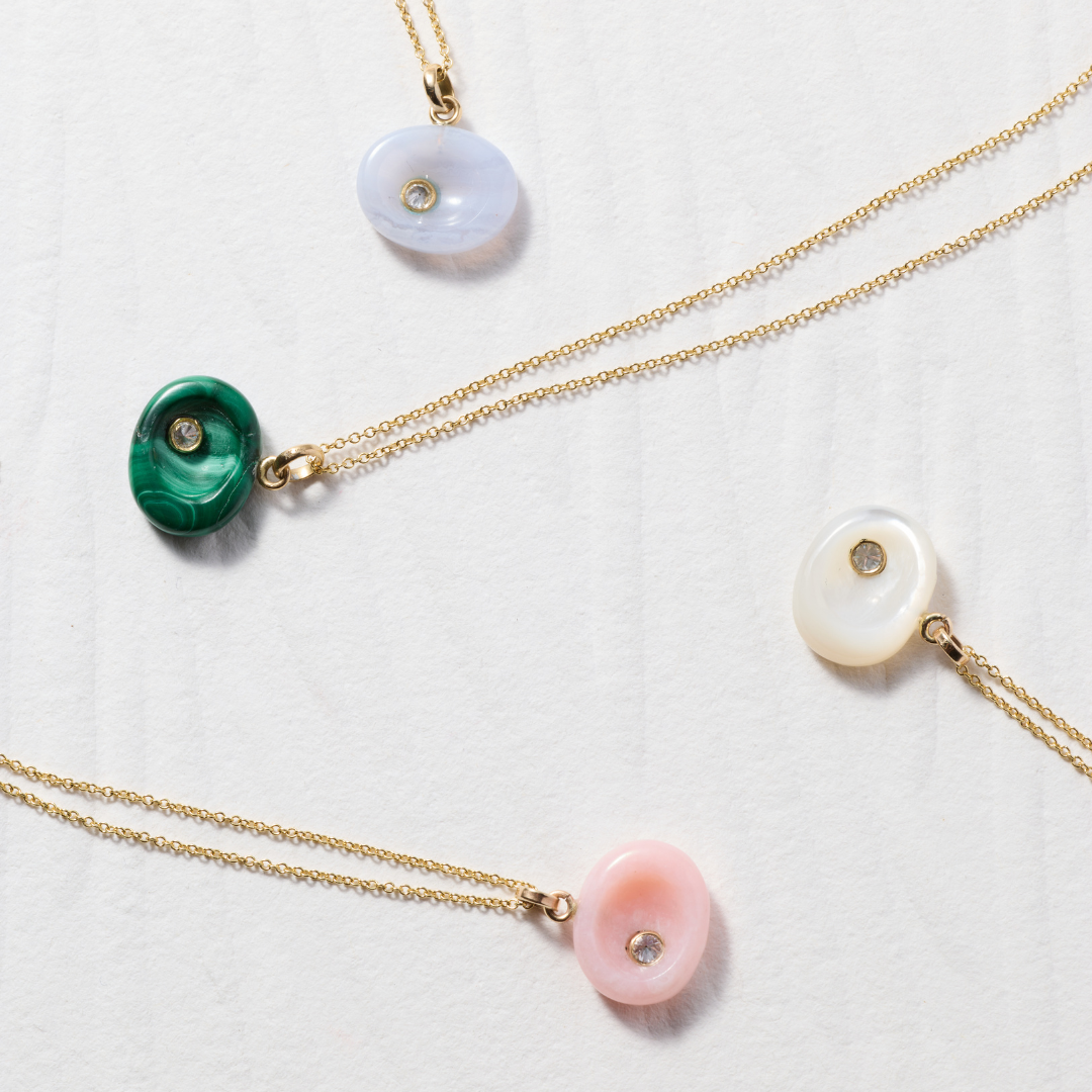 Pink Opal Pebble Pendant - 14K