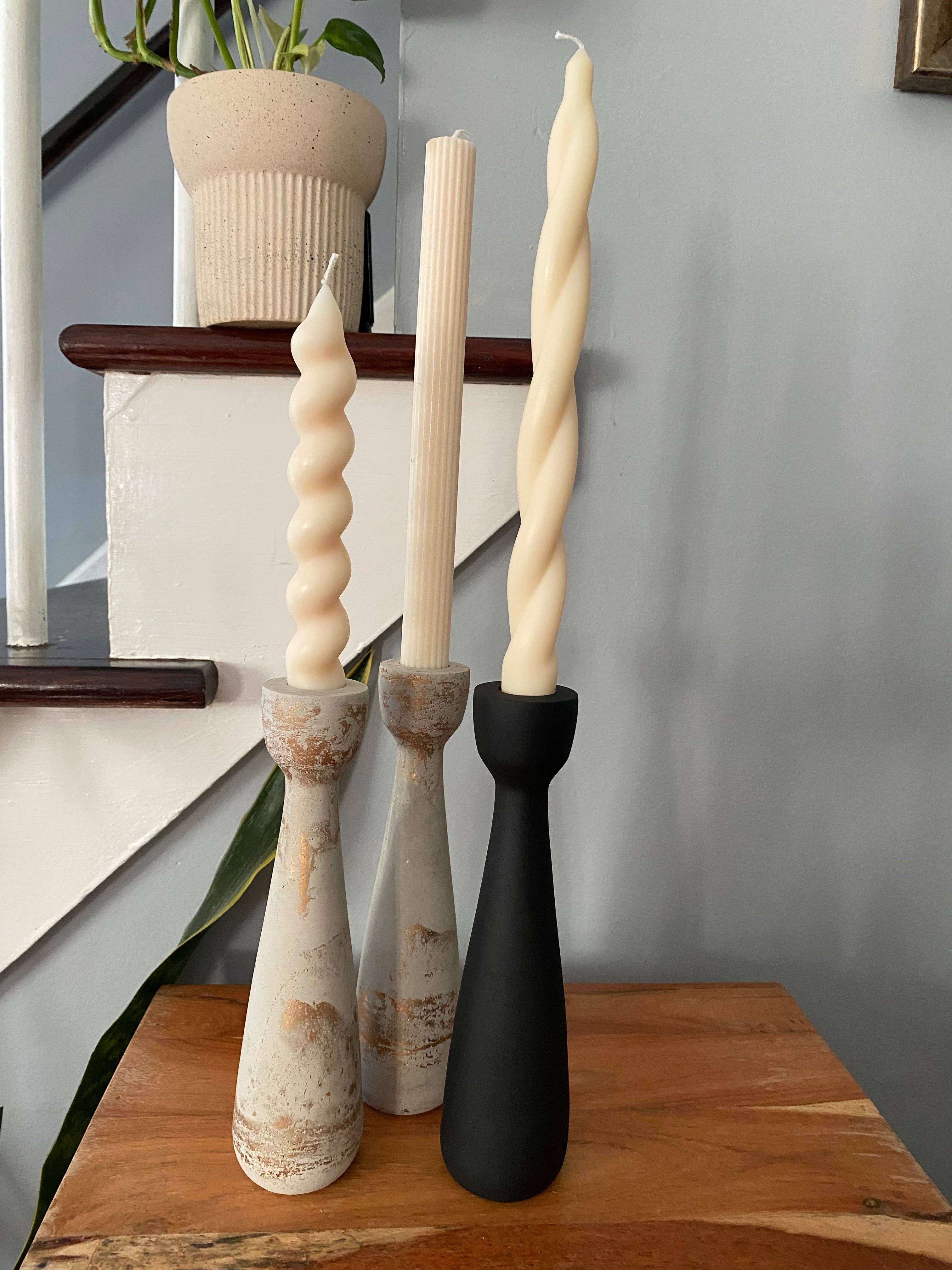Taper Holder | Candle Holder | Candelabra 9”: Light Gray & Gold
