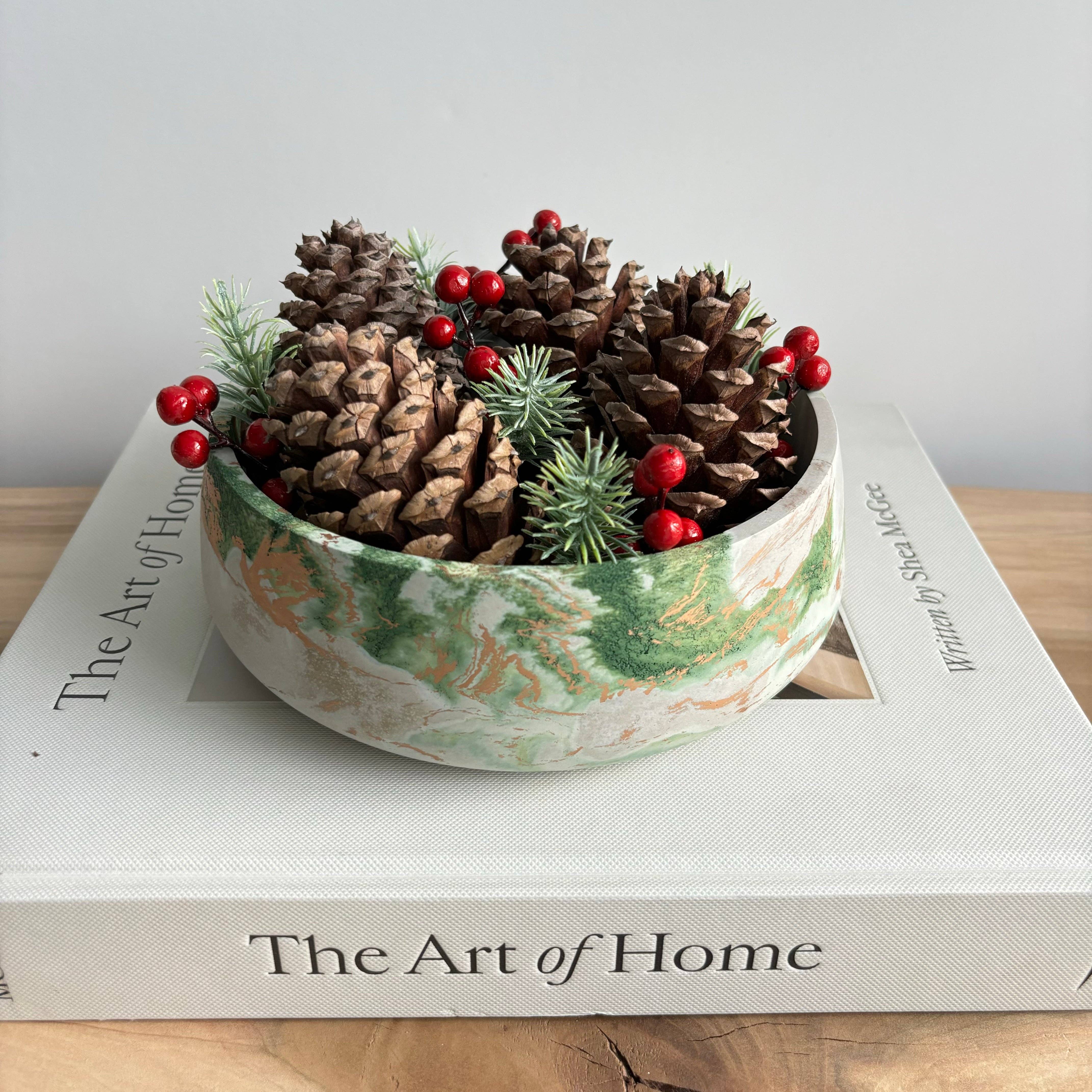 Daza - Decorative Concrete Bowl | Centerpiece Bowl : Green Fusion Marble