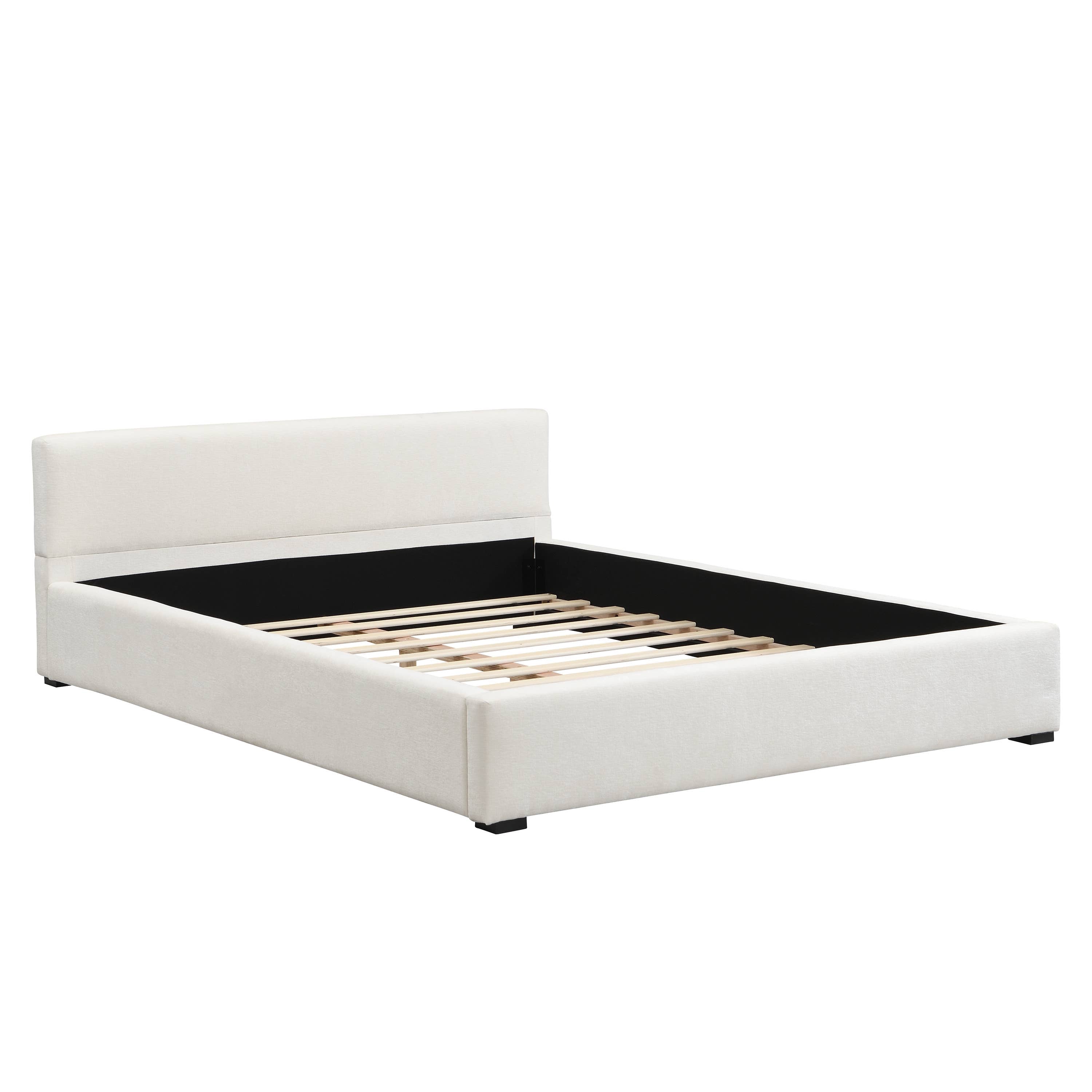 Queen Size Upholstered Bed Frame with Wide Edge, Beige: Beige