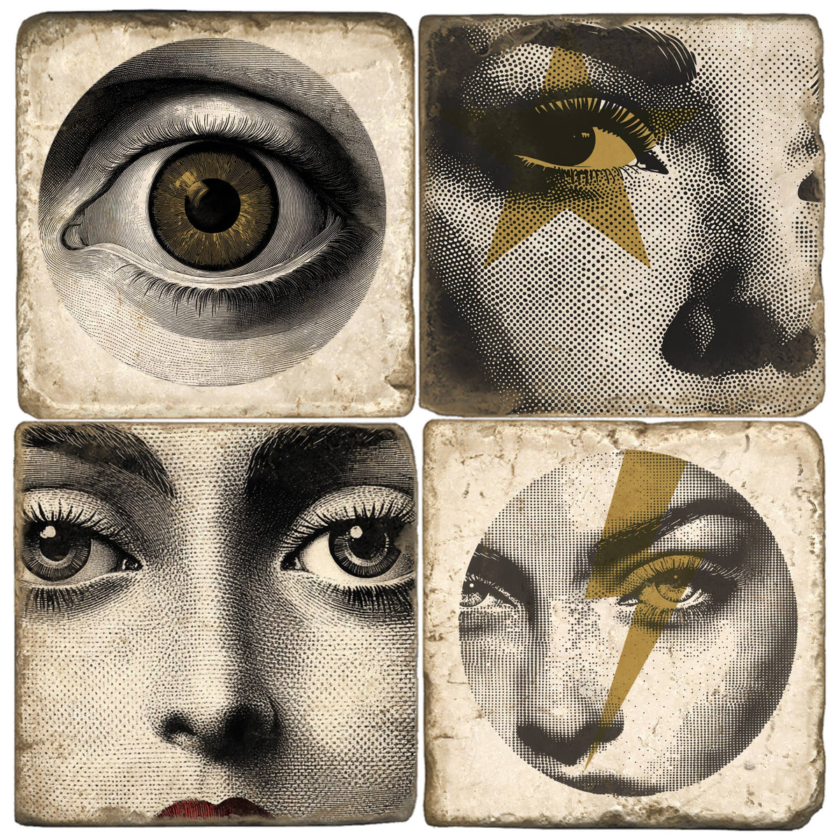 Pop Art Faces - Tumbled Marble Coasters Set/4