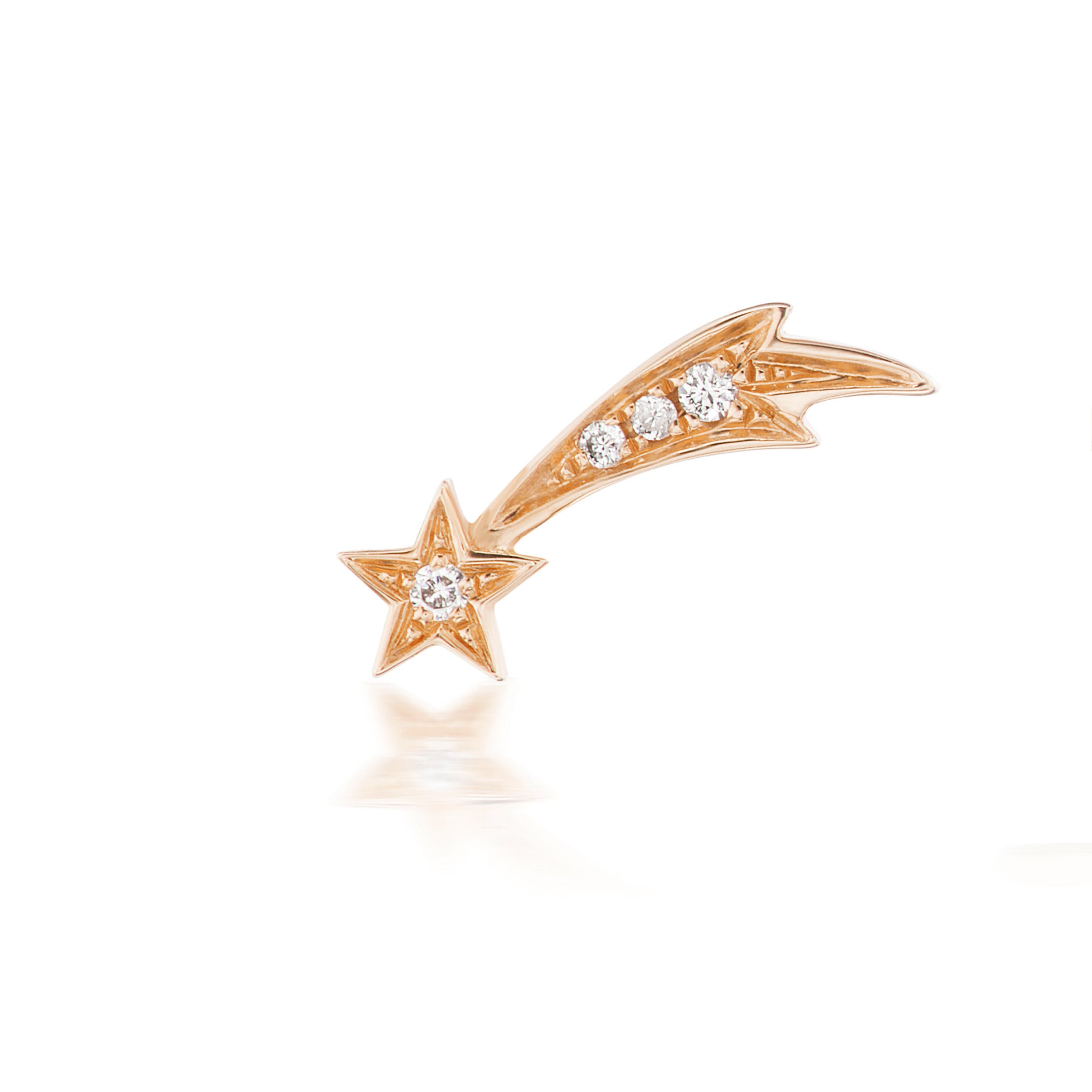A close-up of Ana-Katarina’s 4 Elements: 'Air' Shooting Star Stud Earring Single in 18k rose gold & diamonds against a white background.