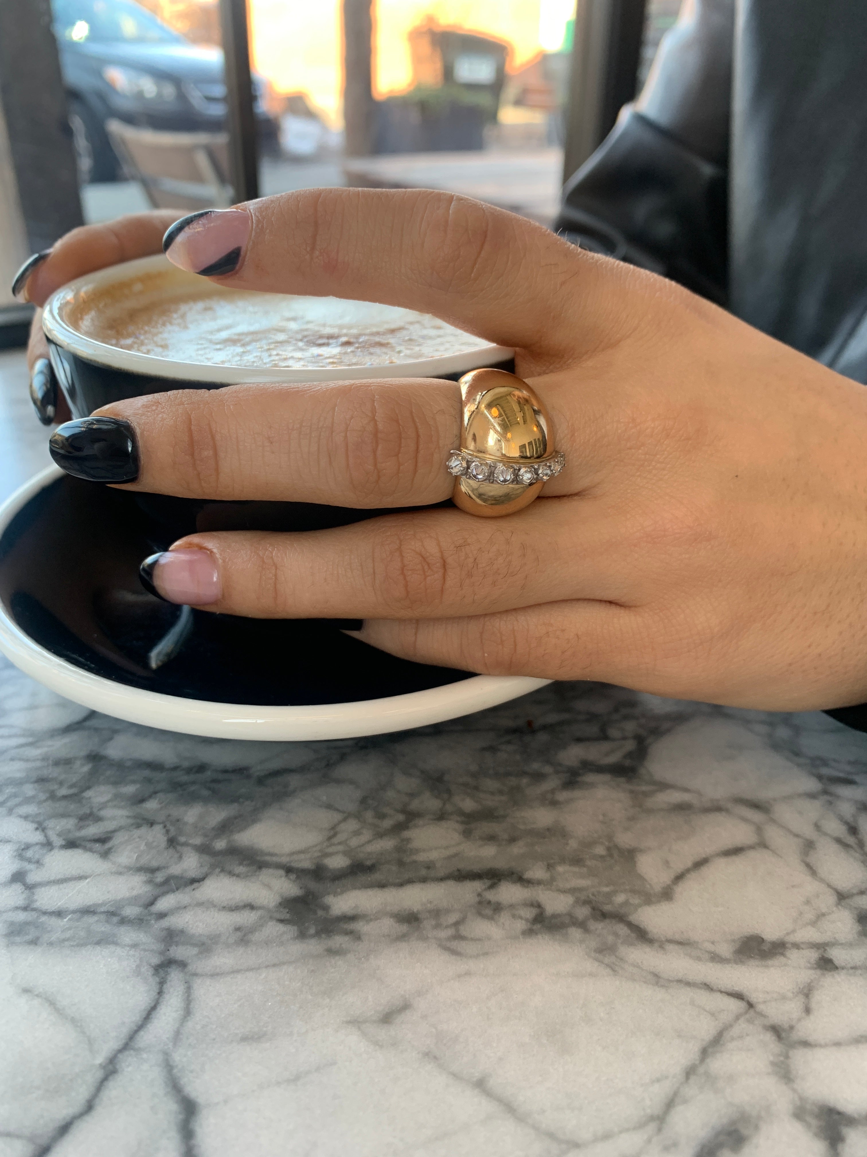 AK Attitude Signature Ring – 18K Yellow Gold with White Gold & Diamonds