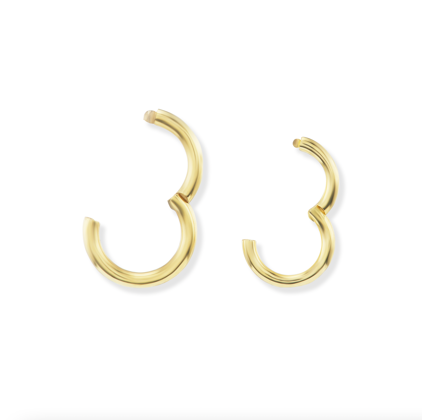 Two open, 18k yellow gold, link-style charm holders in two sizes: 12mm large and 10mm small links. They open ‘carabiner-style’ to accommodate additional charms and pendants to create a gold necklace out of any gold chain. Designed by Ana-Katarina Fine Jewelry. 