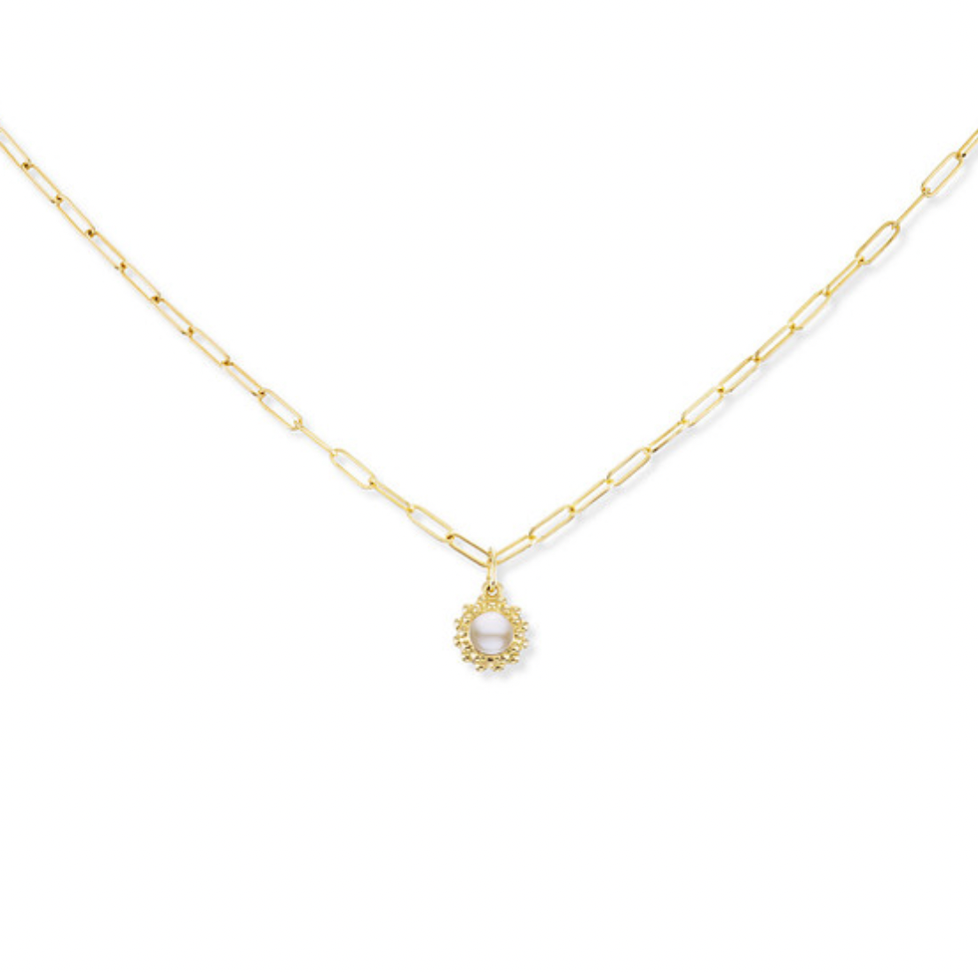 'California Dreaming' Pearl Solitaire & Paperclip Chain Necklace