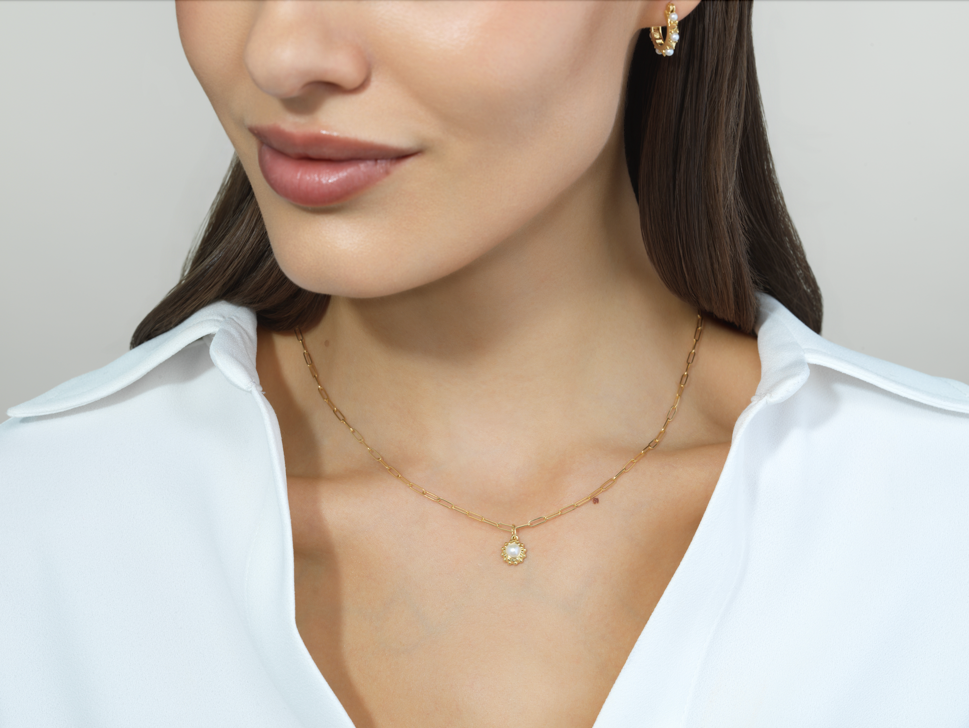 'California Dreaming' Pearl Solitaire & Paperclip Chain Necklace