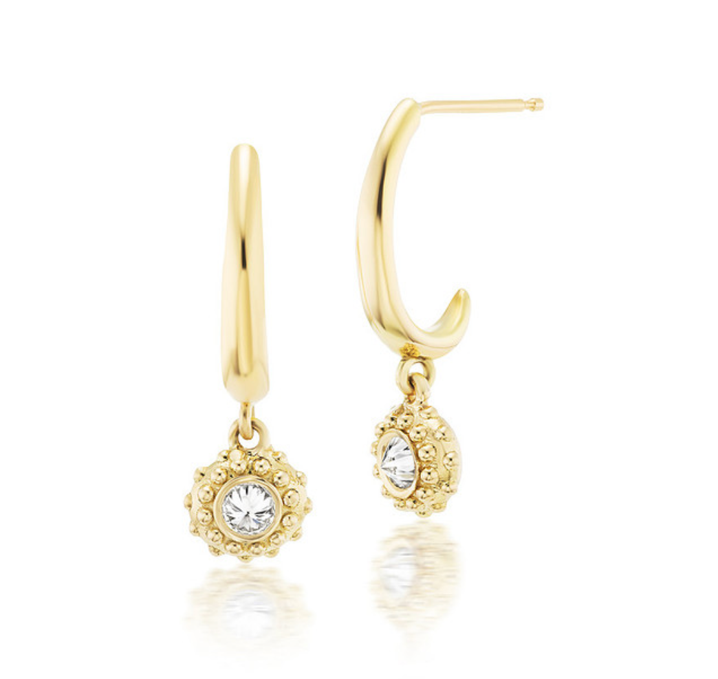 Sea Urchin Drop Hoops – 18k Yellow Gold & Diamonds