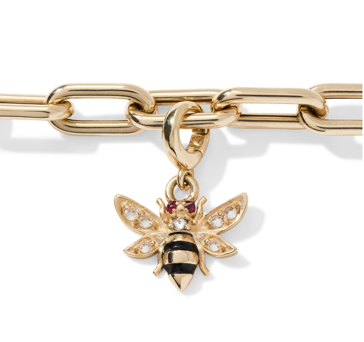 Detail of diamond-set wings on the 14k gold Bee Charm