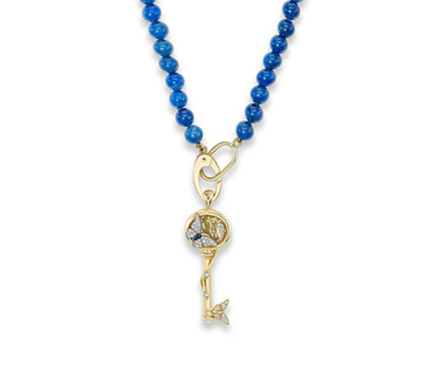 Vintage lapis charm necklace shown with the AnaKatarina Evolve Key Pendant