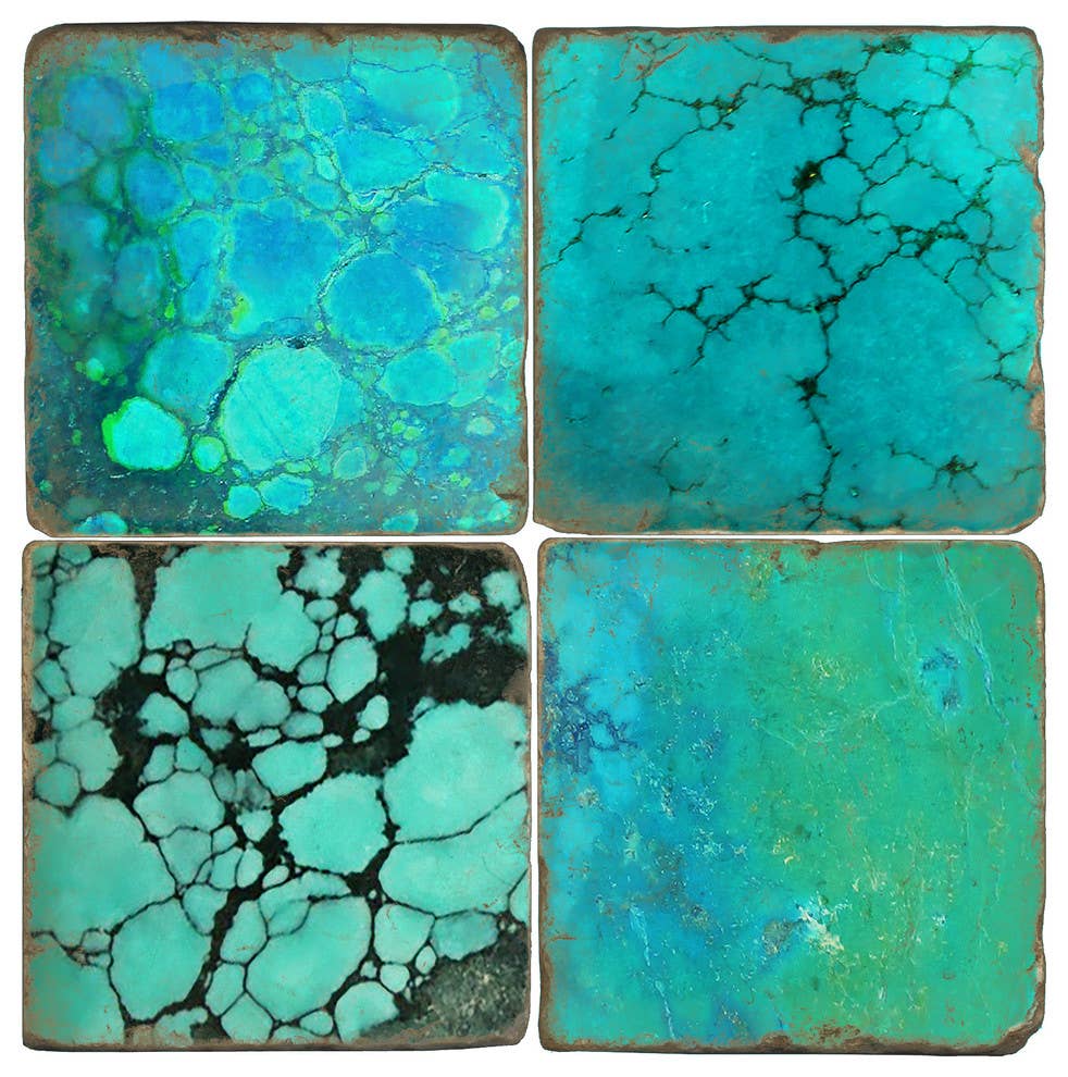 Turquoise - Tumbled Marble Coasters Set/4