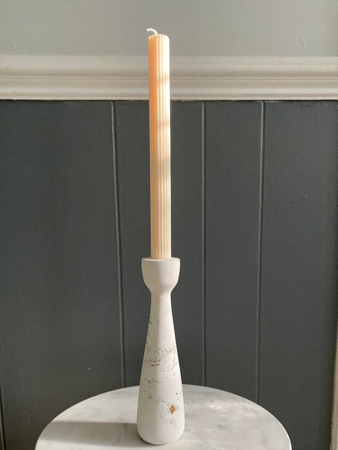 Taper Holder | Candle Holder | Candelabra 9”: Light Gray & Gold
