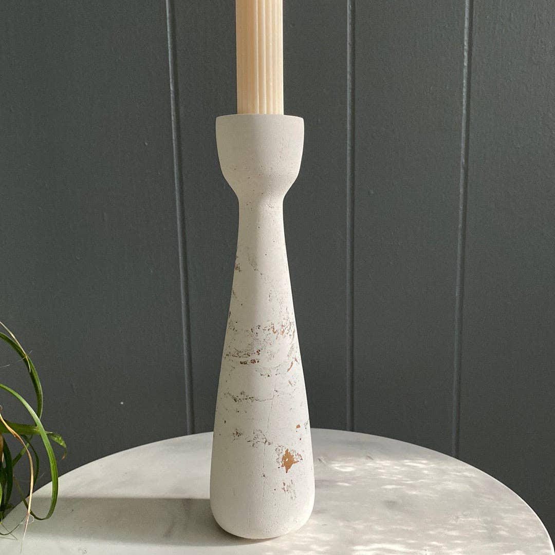 Taper Holder | Candle Holder | Candelabra 9”: Light Gray & Gold