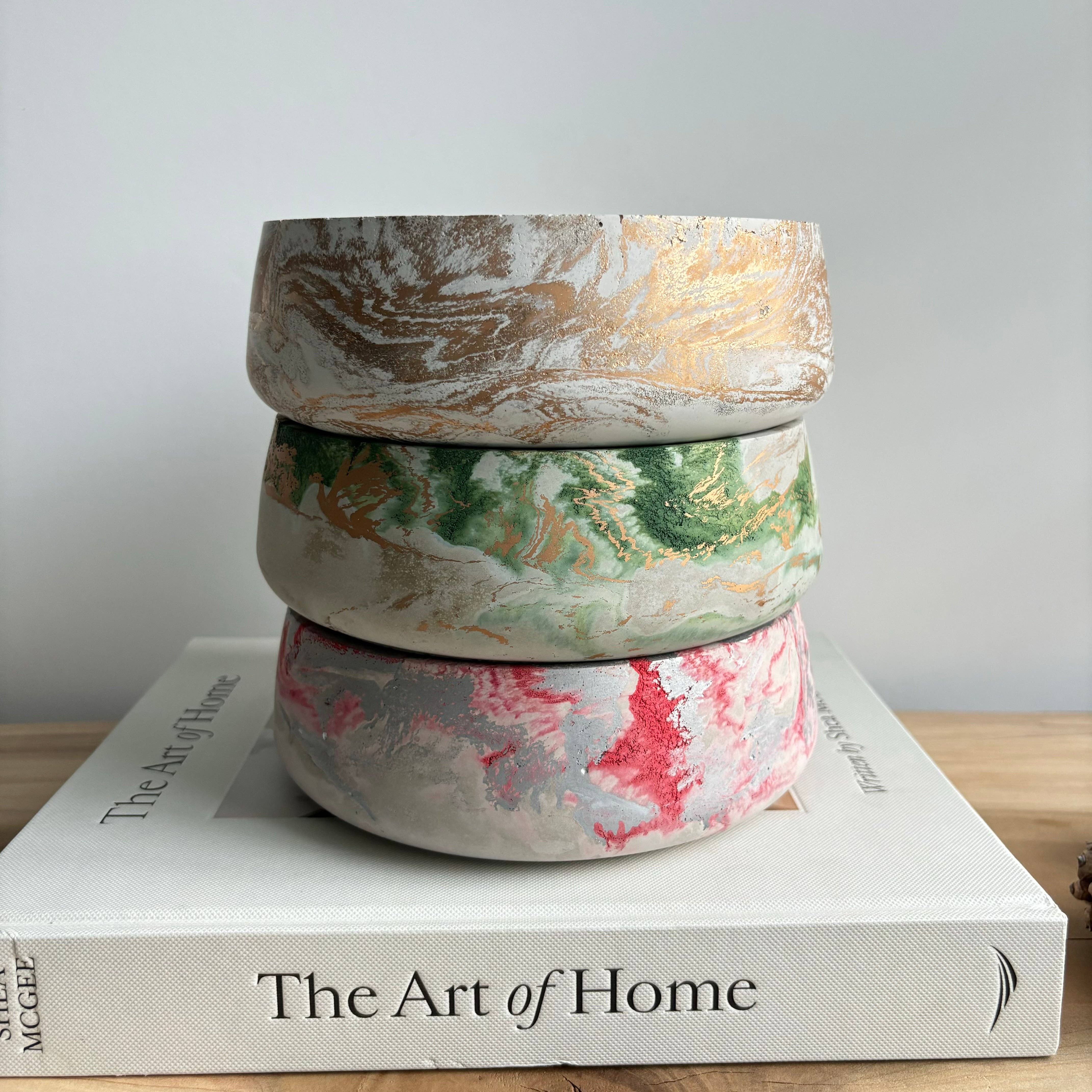 Daza - Decorative Concrete Bowl | Centerpiece Bowl : Green Fusion Marble