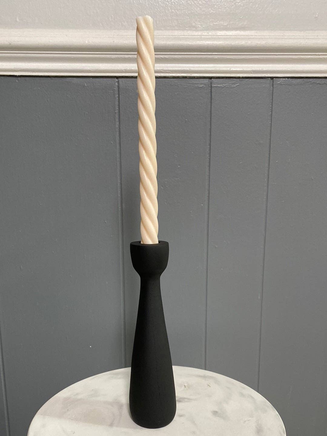 Taper Holder | Candle Holder | Candelabra 9”: Light Gray & Gold