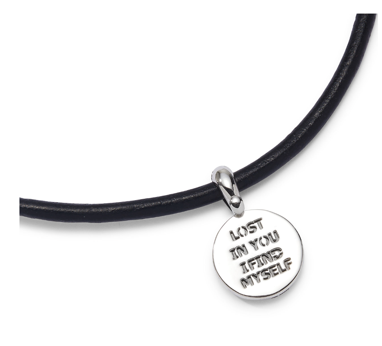 Back detail of the platinum Eros cameo pendant and leather necklace