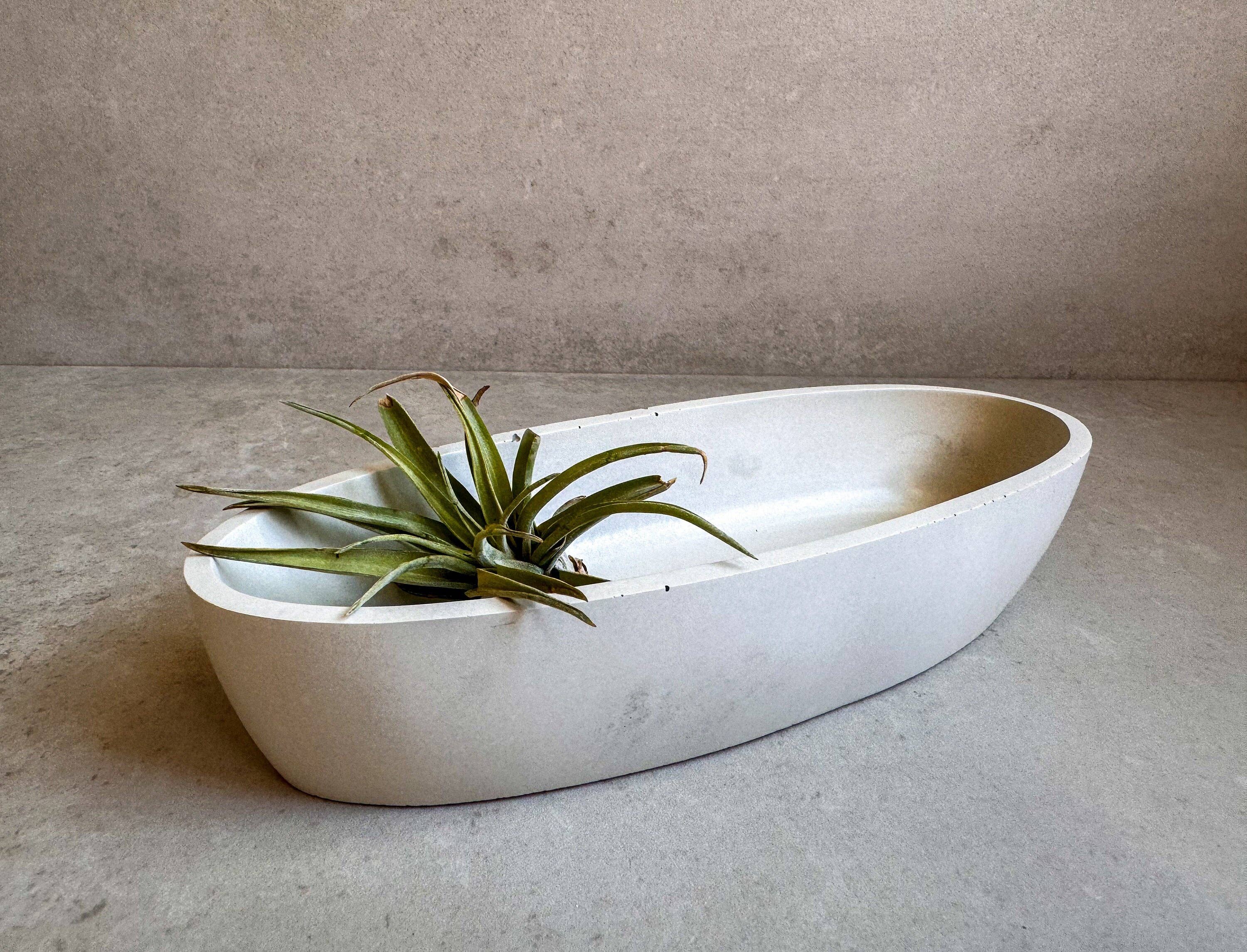 Oval Concrete Tray, Decorative Boat Tray, Trinket Trough, Minimalist Cement Tray, Coffee Table Display, Jewlery Dish, Bathroom Tray: Small (8.4” L)