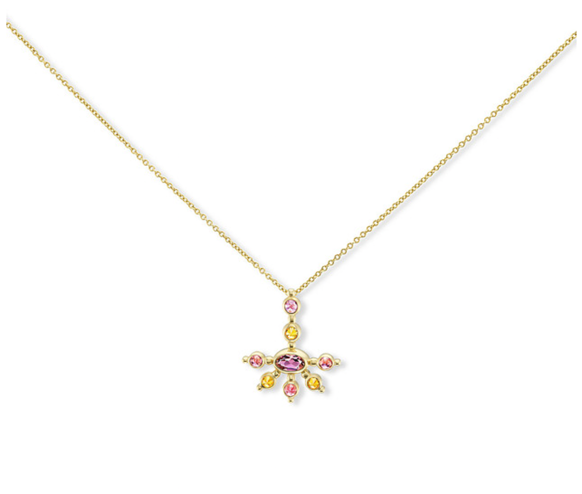 Pretty in Pink pendant with oval pink tourmaline and inverted-set pink and orange sapphires