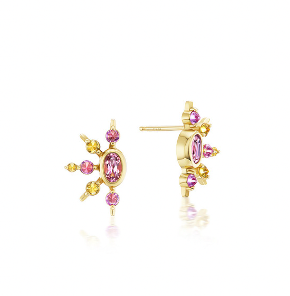 Pretty in Pink stud earrings with pink tourmalines and pink and orange sapphires