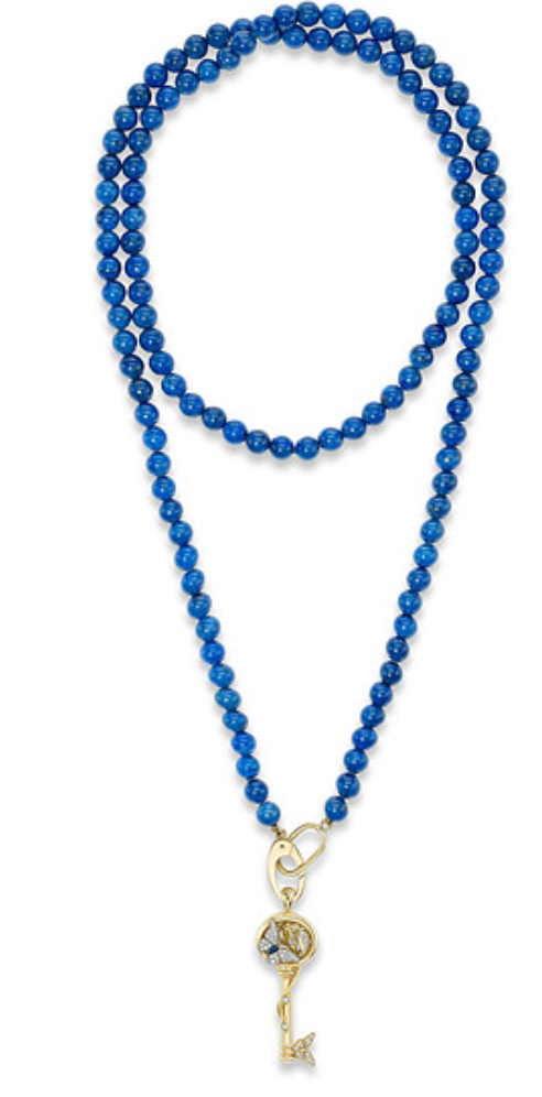 AnaKatarina 31-inch vintage lapis bead necklace with an 18k gold charm holder