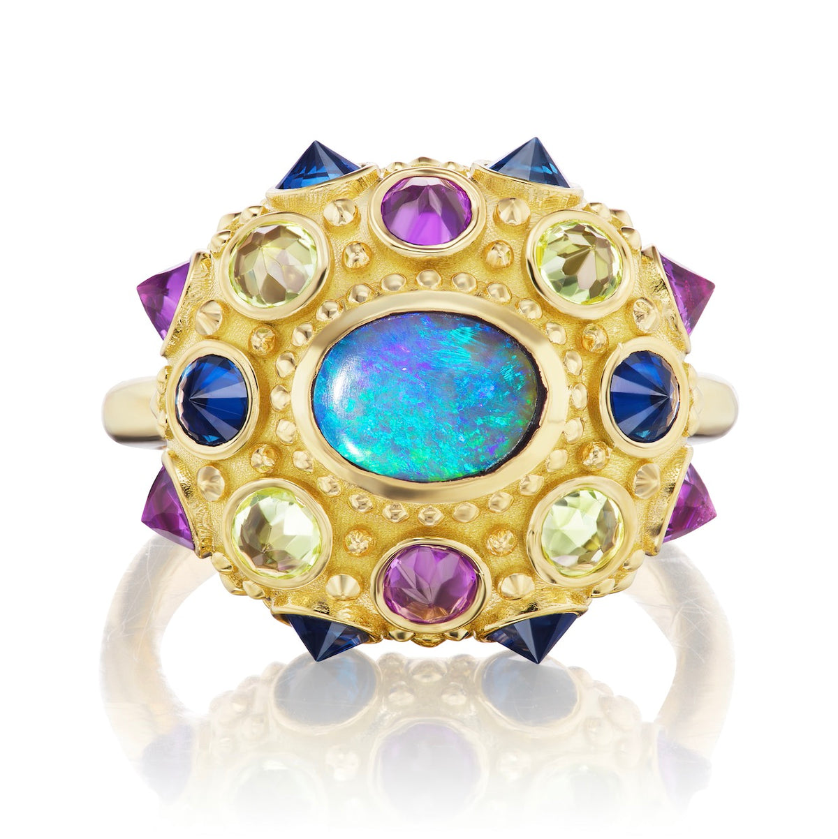 Blue Valentine Ring – 18K Yellow Gold with Opal & Gemstones ...