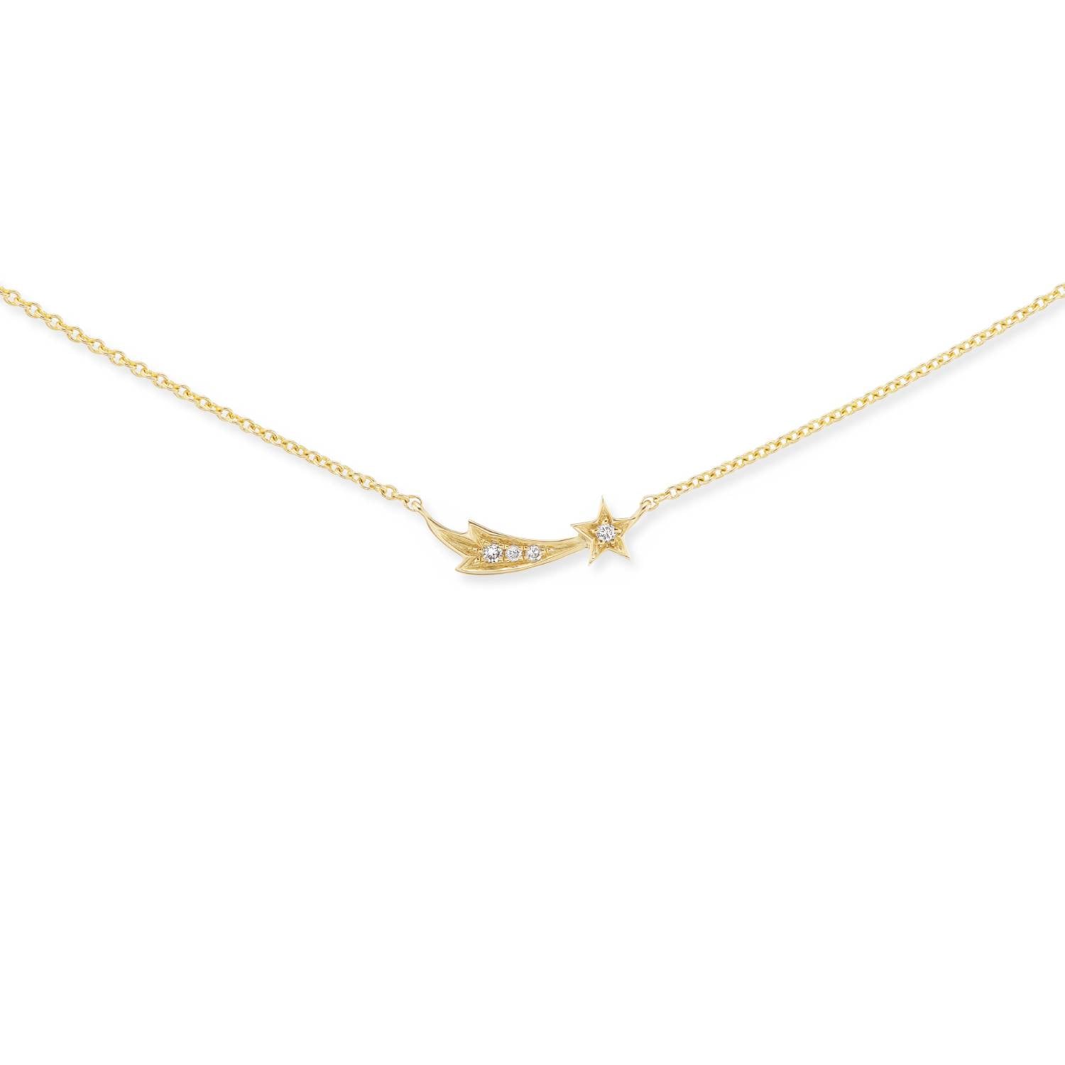 An 18k Yellow Gold Shooting Star Necklace with .17ct Diamonds on an Elegant Gold Chain.