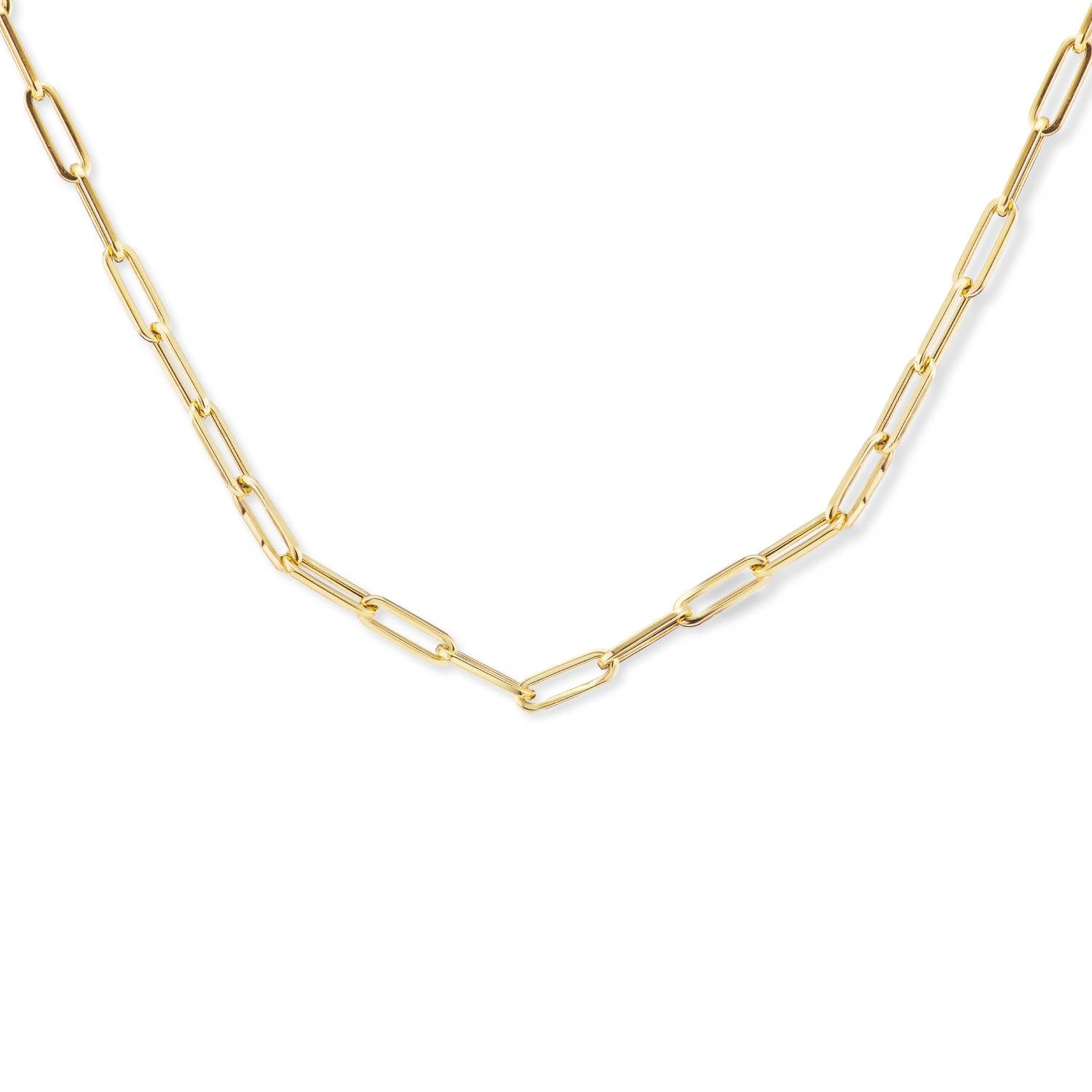 An 18k yellow gold paperclip chain designed by Ana-Katarina Fine Jewelry for the base of her ‘Build-a-Tribe’ birthstone necklace. 