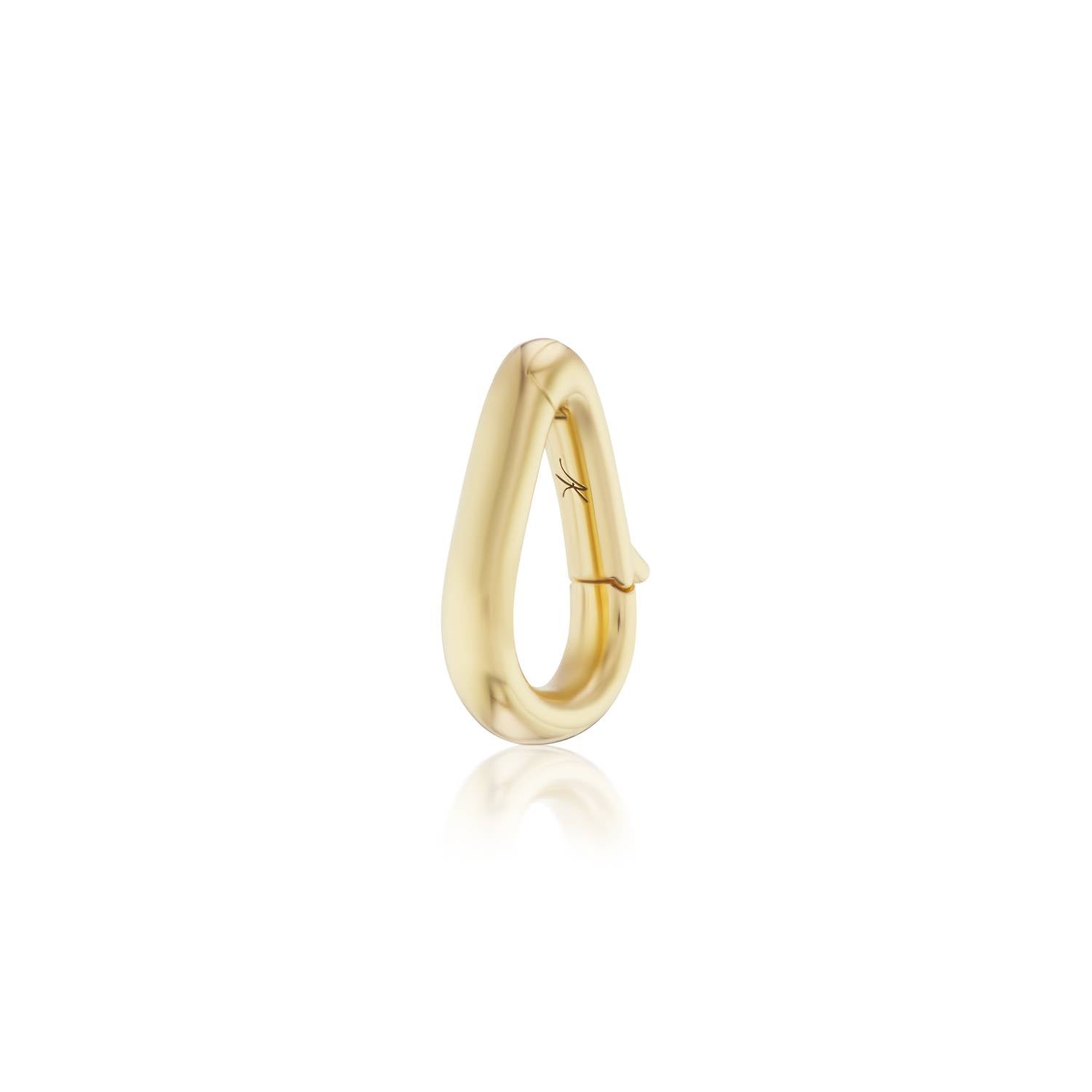 An 18k yellow gold, carabiner-style charm holder. This adorable clip open ‘carabiner-style’ to accommodate additional charms and pendants to create a gold necklace out of any gold chain. Designed by Ana-Katarina Fine Jewelry. 